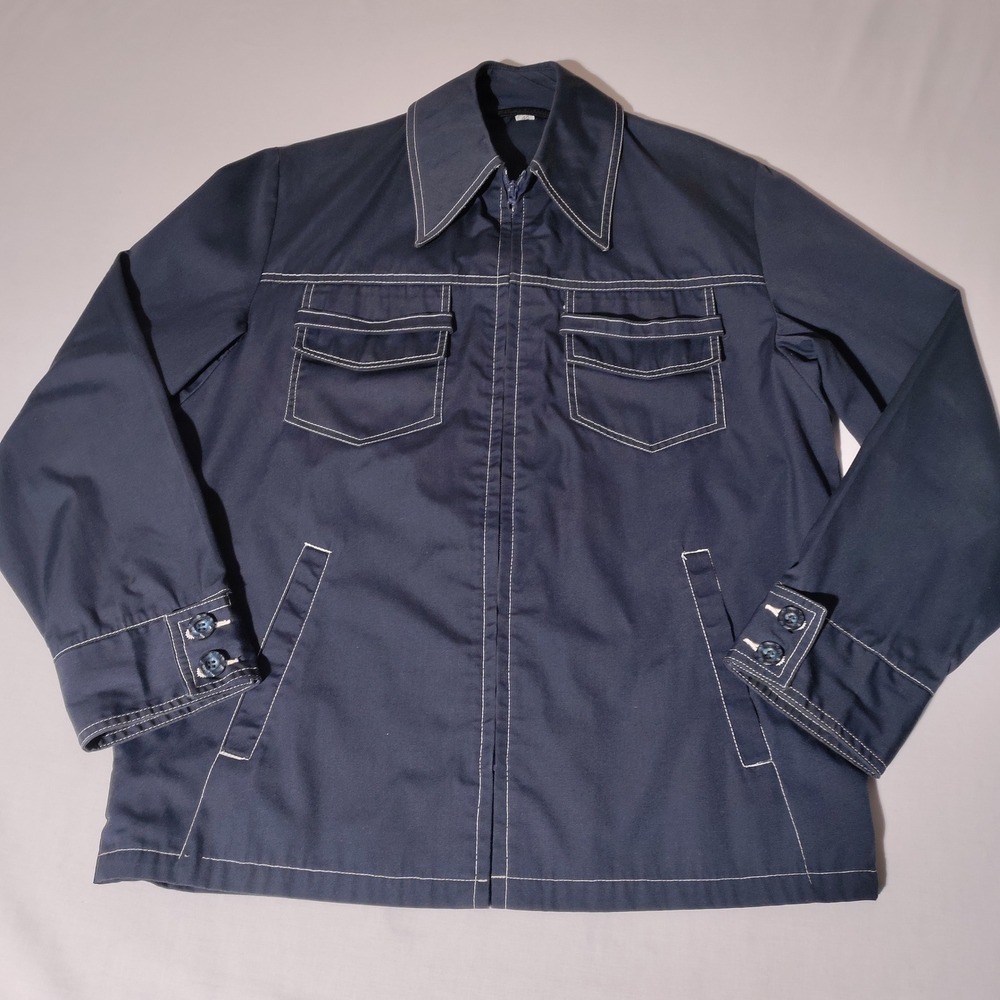 Vintage Gleneagles Desert Classic Navy Contrast Stitch Zip Jacket Mens 40 Talon